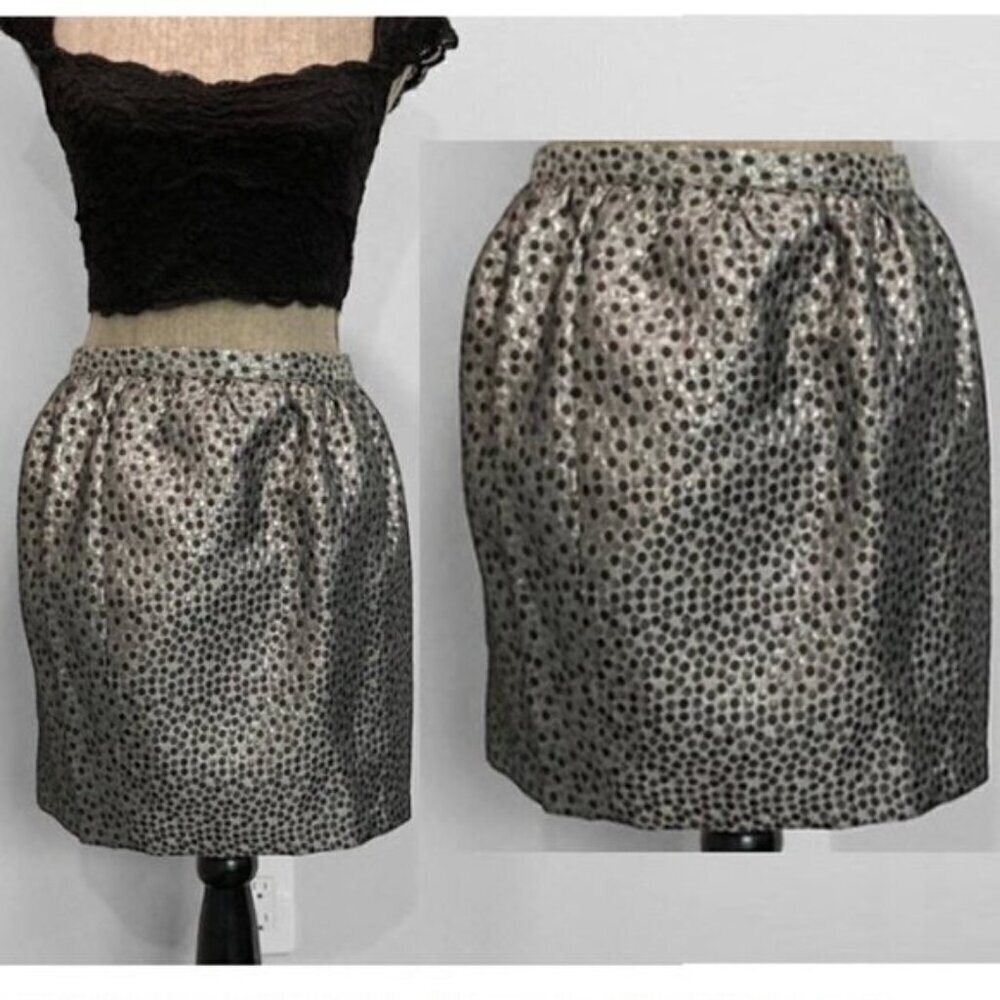 METALLIC Silver Black Polka Dots Mini Full Skirt